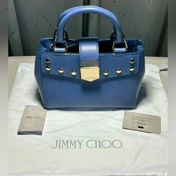 Jimmy Choo Lockett Leather Studded Tote Bag With Crossbody Strap Denim VGC - Picture 10 of 10